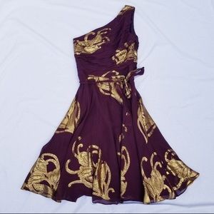 Banana Republic Burgundy Silk One Shoulder Dress